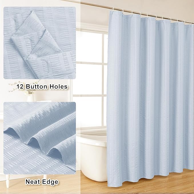Aiyufeng Glacier Blue Shower Curtain for Bathroom, Embossed Textured Fabric Shower Curtain for Bathroom - Soft Cloth & Hotel Spa, Machine Washable, 72X96,Glacier Blue