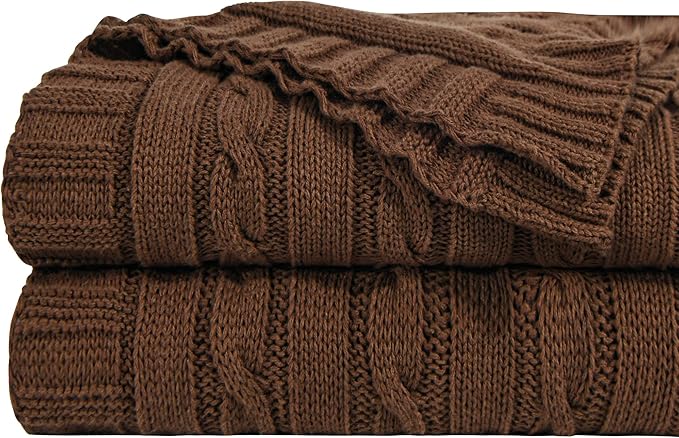 NTBAY 100% Pure Cotton Cable Knit Throw Blanket, Super Soft Warm 51x67 Knitted Throw Blanket for Couch, Sofa, Chair, Bed - Extra Cozy, Machine Washable, Comfortable Home Decor, Brown