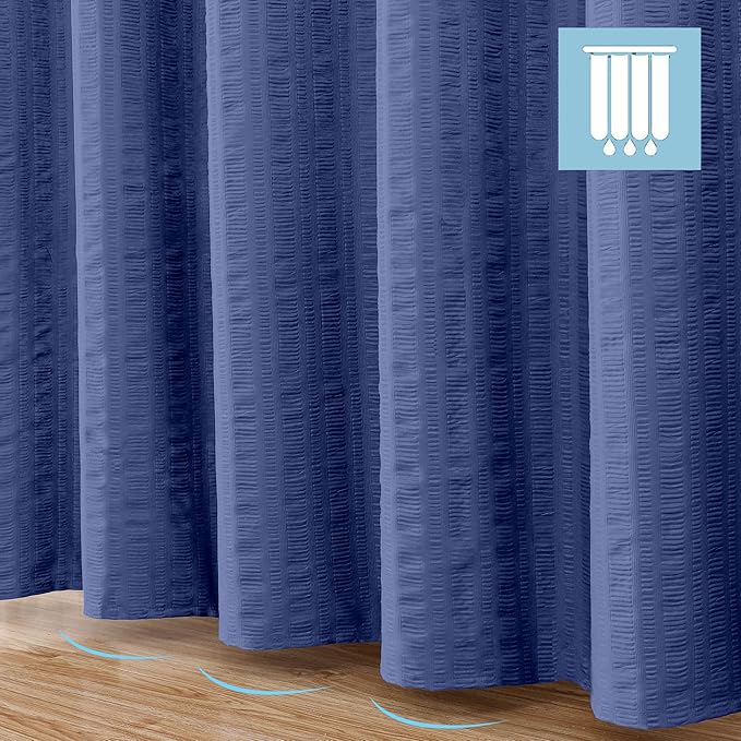 Aiyufeng Royal Blue Extra Long Shower Curtain 72 x 84, 3D Embossed Textured Fabric Shower Curtain for Bathroom, Water Repellent, Machine Washable, Blue