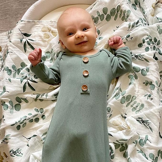 LifeTree Muslin Swaddle Blankets, 2 Pack Baby Swaddling Receiving Blanket for Boys & Girls, 70% Viscose from Bamboo & 30% Cotton, Large 47" X 47" Eucalyptus Leaves/Sage