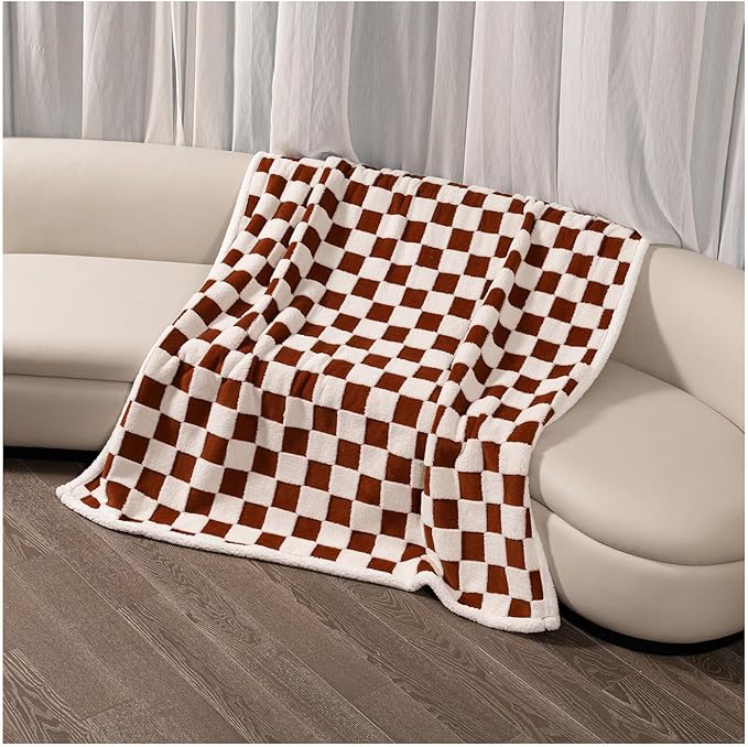 Maidewow Waterproof Pet Blanket, Brown Checked Pets Throw Blankets for Dog Bed Covers Couch Sofa Stylish Jacquard for Puppy Cats Washable Reversible Furniture Protection Covers (Coffee Check,M)