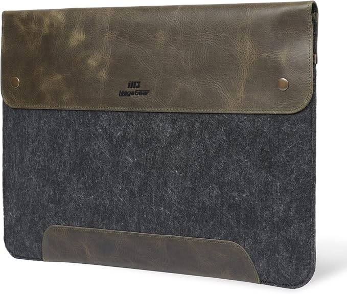 MegaGear Genuine Leather and Fleece MacBook Bag Laptop Sleeve for MacBook Pro and MacBook Air Case - 16 Inch - 15 Inch - 15.5 Inch (M4, M3, M2, M2, M1, Pro & Max) 2020 to 2024 Models