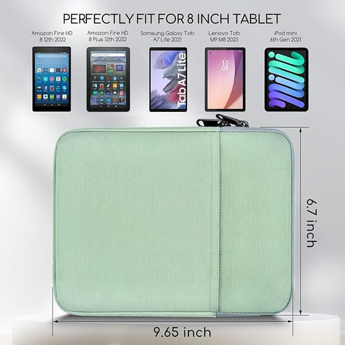 8 Inch Tablet Sleeve Case for 8" Amazon Kindle Fire 8/Fire 8 Plus 2022, 8.7" Galaxy Tab A7 Lite/Tab A9, iPad mini 7 6 8.3", iPad mini 5 4 3 2 1 7.9", Tab M9 M8 Carrying Bag(Green)