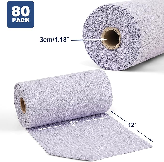Tigona 80 Pack Microfiber Cleaning Cloth Roll Reusable Paper Towels 12"x12" Tear Away Cloth,Absorbent Dish Rags for House Kitchen,Wash Cloths,Lint Free Rags for Window Cars Cleaning Supplies