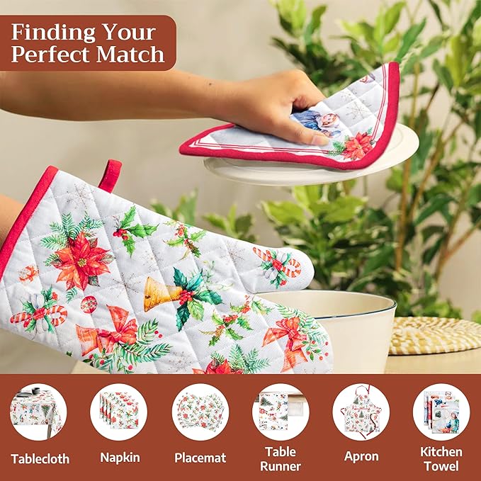 Maison d' Hermine Pot Holders 100% Cotton Heat Resistant Potholders 8" x 8" Hot Pads with Loop for Thanksgiving Christmas Decorations BBQ Cooking Baking Handling Hot Pans (Pack of 1, Chromo)