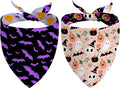 Halloween Dog Bandanas Reversible 2 Pack Small, Cute Pink Pumpkin Ghost Bat Skull Halloween Pet Bandanas Set Adjustable Triangle Holiday Scarves for Small Medium Boy Girl Dogs