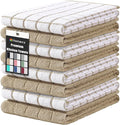 Homaxy Premium Cotton Kitchen Towels 16"x 28", Large Natural Ring Spun 390 GSM Dish Towels, Super Absorbent Terry Kitchen Hand Towels, Soft Tea Towels with Hanging Loop, Tan Check Design, 8 Pack