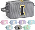 YOOLIFE Initial Cosmetic Bag for Women - Monogram Cute Makeup Bag Cosmetic Case Toiletry Pouch for Women Her Best Friend Sister Teacher, Personalized Birthday Gifts for Women, Black I