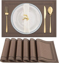 Winknowl Placemats Set of 6，Heat Resistant Woven Vinyl Washable PVC Place Mats，Non-Slip Stain Resistant Indoor/Outdoor Table Mats for Dining Table (Brown)