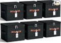 Fiwochic 6 Pack Fabric Storage Bins with Lids and Label, 15x10x10Inch Large Size Foldable Cotton Linen Storage Boxes with PU Leather Handles Holders for Closet, Bedroom, Shelf, Nursery, Black