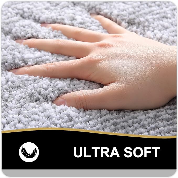 OLANLY Bathroom Rugs 47x24, Extra Soft and Absorbent Microfiber Bath Mat, Non-Slip, Machine Washable, Quick Dry Shaggy Bath Carpet, Suitable for Bathroom Floor, Tub, Shower (Runner, Grey)