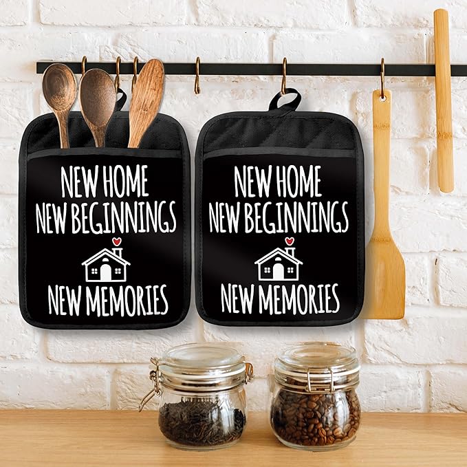 House Warming Gifts New Home Pot Holders with Pockets, Housewarming Gifts for Women Men, New Homeowner Gift Oven Pot Holders Heat Resistant Oven Mitts Hot Pads for Kitchen Baking Cooking
