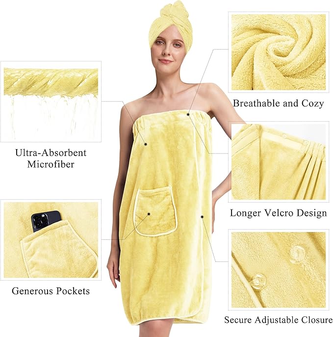 PJGGZ Towel Wrap for Women, Three Adjust Clasps Closure Bath Wraps After Shower Spa Sauna Bathrobe(Available in Plus Size)