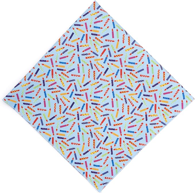 THE WORTHY DOG Classic Tie-Ir Dog Bandana – Soft Cotton Flannel Square Pet Bandana, It's My Birthday Pattern, Blue, Large