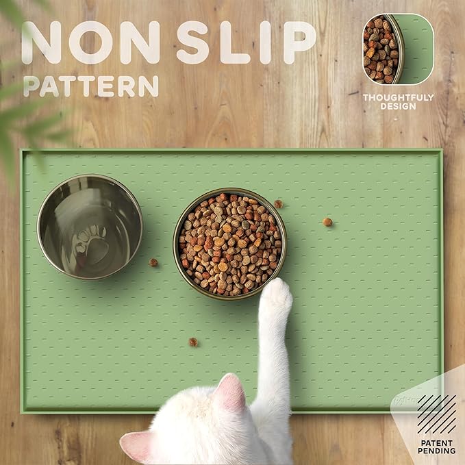 PetHappily Dog Food Mat - Raised Edges Dogs Mat for Food and Water Prevent Spill, Waterproof Cat Food Mats Protect Floors, Easy Clean Dog Bowl Mats for Food and Water, Silicone Pet Food Tray