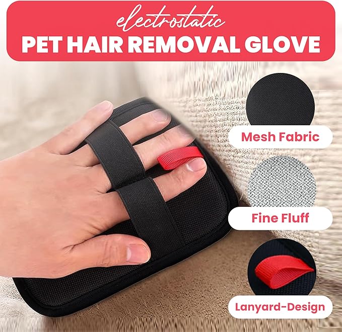 2 Pack 2025 Upgraded Electrostatic Pet Hair Removal Glove for Dogs and Cats Reusable Pet Hair Remover Tool for Bed Carpets Clothing Couch Car Seats Mitts with Strong Grip Pet Hair Gloves