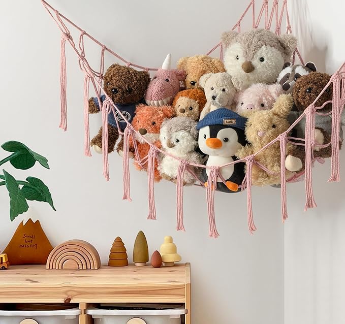 Stuffed Animal Storage Hammock or Net Corner - Large Toy Hammock Net for Stuffed Animals Room Decor - Cute Stuff Animal Organizer Plush Holder - Kids Baby Nursery Essentials Wall Bedroom Home Decor