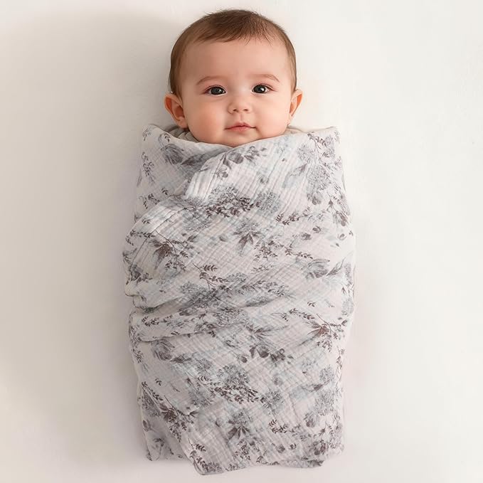 NTBAY 4 Layer Muslin Cotton Toddler Blanket, 30x40 Soft and Breathable Receiving for Newborns and Infants, Perfect for Crib, Stroller, Travel, Lightweight Nursery Blanket, Vintage Bloom