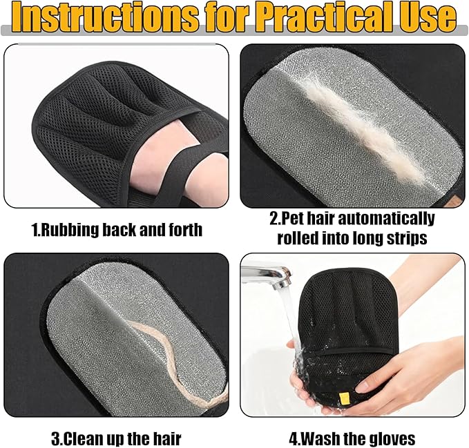 2PCS Pet Hair Removal Gloves for Cats & Dogs,Electrostatic Reusable Pet Hair Removal Brush,Double Sided Static Romover(２PCS Gloves, 1PCS White Comb,2PCS Pet Hair Keychain)for Clothing,Carpet.