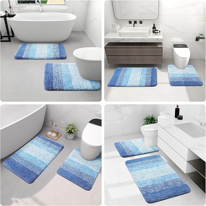 Arotive Microfiber Bathroom Rugs, Shaggy Soft and Absorbent Bath Rug, Non-Slip, Thick Plush Machine Washable Dry Bath Mats for Bathroom, Tub and Shower, 54x24, Light Royal Blue, Rectangular