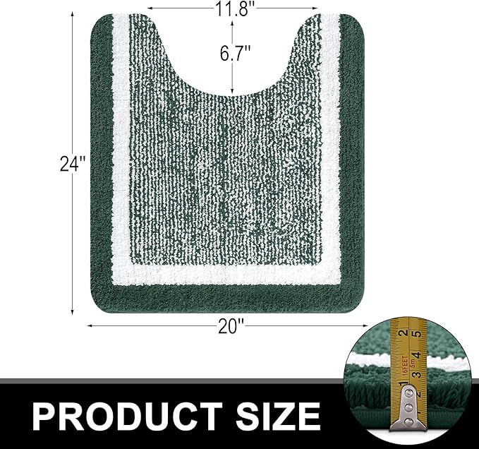 OLANLY Toilet Rugs U-Shaped 24x20, Extra Soft and Absorbent Microfiber Bathroom Rugs, Non-Slip, Machine Wash Dry, Plush Shaggy Contour Bath Mats for Toilet Base (Blackish Green and White)