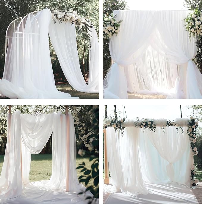 Barcelonetta | Chiffon Fabric | Decoration, Drapery Fabric | Wedding, Gender Reveal, Baby Shower, Birthday | for Arbor, Arch, Canopy, Table and Chair Decoration (White, 10 Yards)