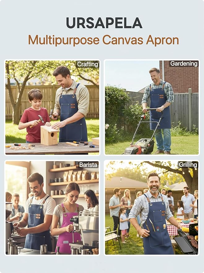 Canvas Work Apron for Men Women with 3 Pockets Heavy Duty Crossback Kitchen Chef Aprons for Cooking Grilling Barista