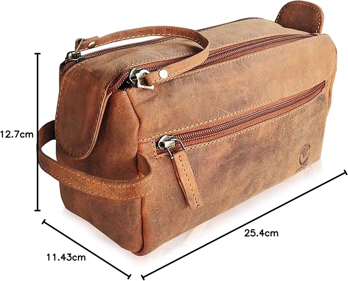 Rustic Town Leather Wash Bag for Men - Travel Toiletry Bag - Shaving Dopp Kit Toiletries Organizer - Leather Makeup Bag for Women
