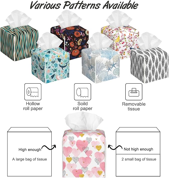 Romantic Hearts Tissue Box Cover,PU Leather Tissue Box Holder Square,Modern Home Decoration for Bathroom Living Room Kitchen Office Car,5.2"×5.2"×5.2"