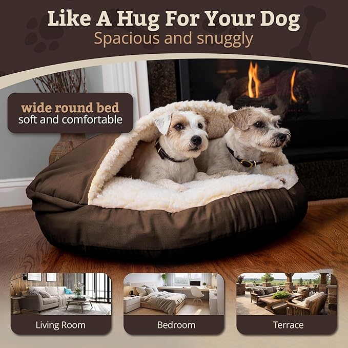 Snoozer Luxury Microsuede Cozy Cave Pet Bed, Small, Hot Fudge