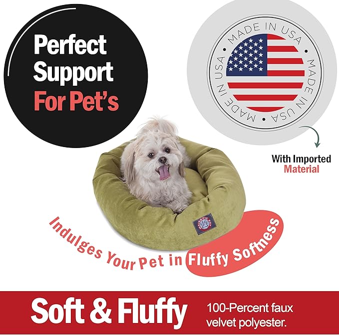 Majestic Pet 24 Inch Micro Velvet Calming Dog Bed Washable – Cozy Soft Round Dog Bed with Spine for Head Support - Fluffy Donut Puppy Mat 24x19x7 (Inch) Small – Apple