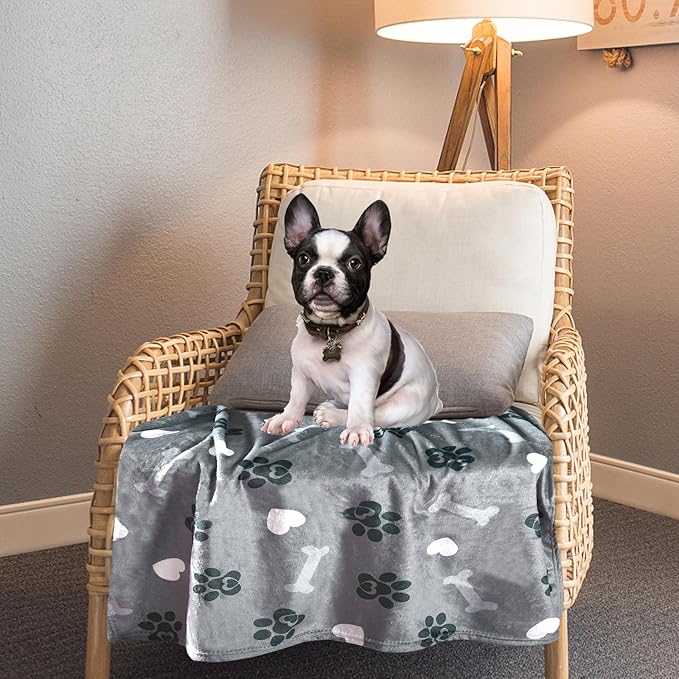 AHOOCUSTOM Dog Blanket,Super Soft Fluffy Premium Fleece Pet Puppy Blanket for Large Medium Dog Cat Mat Cover for Bed Couch,Cute Reversible Cow Print, Gray,(41 x 31 Inch)