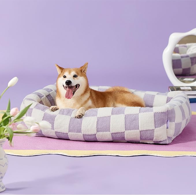 LE SURE Cute Dog Bed for Large Dogs - Washable Pet Beds,Cozy Rectangle Orthopedic Sofa with Jacquard Shaggy Plush & Anti Slip Bottom,36x27x8inches