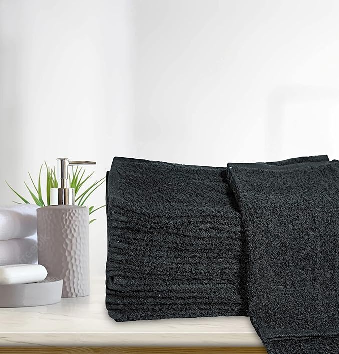 TOALLA 100% Cotton Washcloths - 60 Pack|400 GSM|Soft Face & Body Washcloths|Highly Absorbent|12 x 12 in|Black