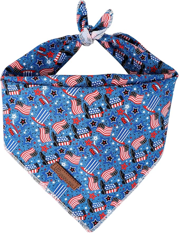 UP URARA PUP 4th of July Dog Bandana, Patriotic Bandana for Small Medium Dog, Cute Patriotic Puppy Bandana, Cotton American Flag Pet Triangle Bid Scarf Kerchief for Girl Boy Dogs or Cats
