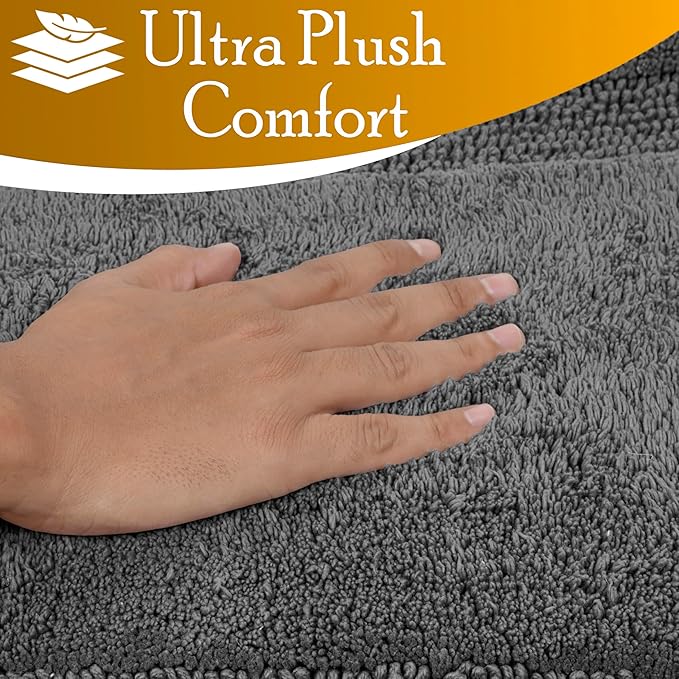 C23 Luxury 2200 GSM Heavyweight Bath Mat (Pack of 2) 100% Tufted Cotton 20"x32" & 16"x24" Charcoal Grey Bathroom Rugs Ultra-Absorbent, Quick Dry, Anti-Slip Natural Latex Back, Machine Washable
