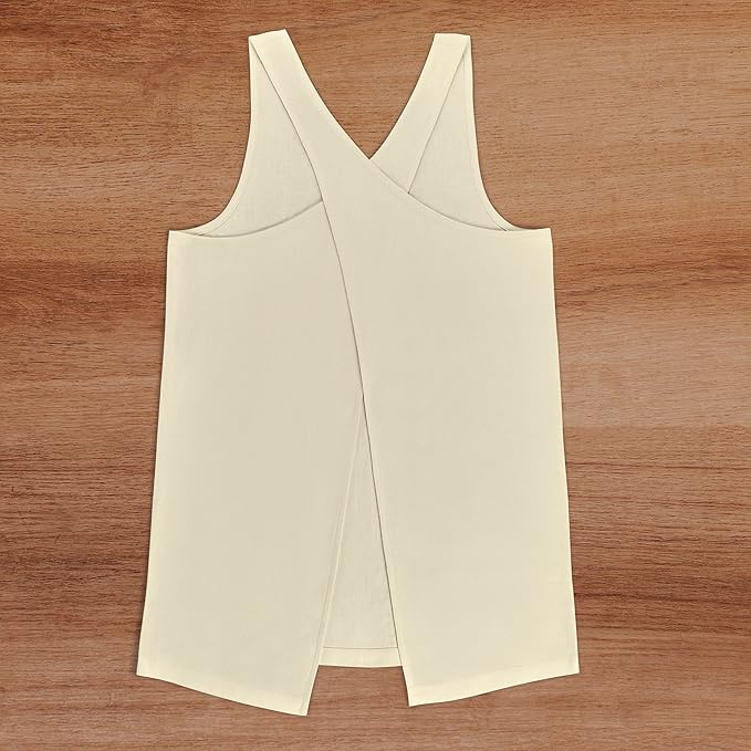 Solino Home Cross Back Linen Apron with Pockets for Gardening, Kitchen - Creamy Ivory Pinafore Smock Apron 100% Pure Linen for Men & Women - Handcrafted from European Flax