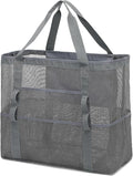 Fammart Mesh Beach Bag, Large Beach Tote with Zipper Pocket for Family Pool Bag for Toys & Vacation Essentials