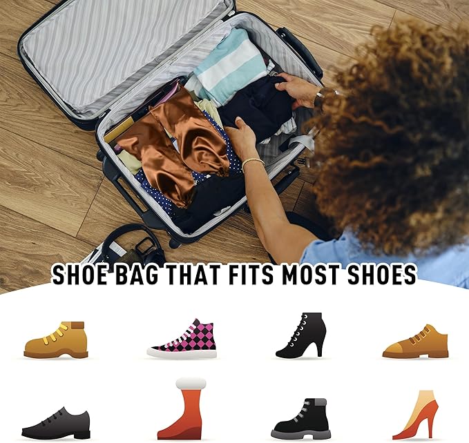 GONGKANGYUAN 4 Pack Shoe Bags for Travel Satin Fabric Shoe Bag with Drawstring for Men Women Travel Protecting Storing Shoes (Grey)