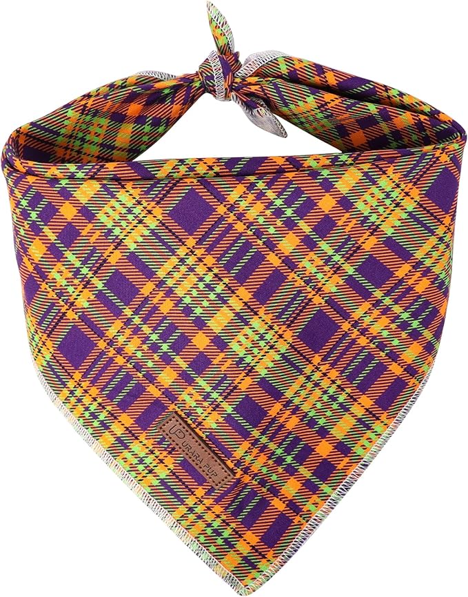 UP URARA PUP Halloween Pumpkin Dog Bandana, Thanksgiving Triangle Bid Scarf, Cotton Pet Kerchief for Girl Boy Dogs or Cats, Colorful Plaid Puppy Bandana for Small Medium Dog Fancy