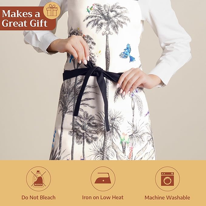 Maison d' Hermine 100% Cotton Apron for women with Pocket Kitchen Chef Apron for Men Cooking Gardening Server Waitress