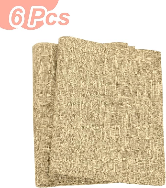 HARFINGTON 6pcs Linen Fabric Placemats 12" x 18" Polyester Rectangle Place Mats Machine Washable Heat Resistant Kitchen Table Mats for Outdoor Indoor Party Family Holiday, Khaki
