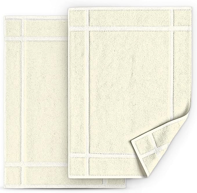Pearl Linens Pack of 2 100% Cotton Bath Mat 18x25 inches, Soft & Absorbent Quick Dry Bathroom Mats Set, Not Bathroom Rugs, After Shower Mats, Bath Tub Mat, 687 GSM, Machine Washable, Ivory