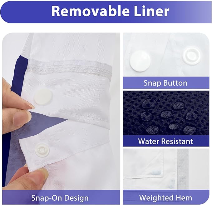 GICDSU No Hook Shower Curtain with Snap in Liner, Waffle Shower Curtain Set for Bathroom, Hotel Style with Semi-Sheer Top Window, Waterproof & Washable, Navy Blue, 59" W x 75" L