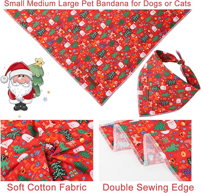 UP URARA PUP Christmas Dog Bandana, Christmas Tree Triangle Bid Scarf for Small Medium Dog, Cotton Pet Kerchief for Girl Boy Dogs or Cats, Red Dog Bandana, Cute Winter Puppy Bandana