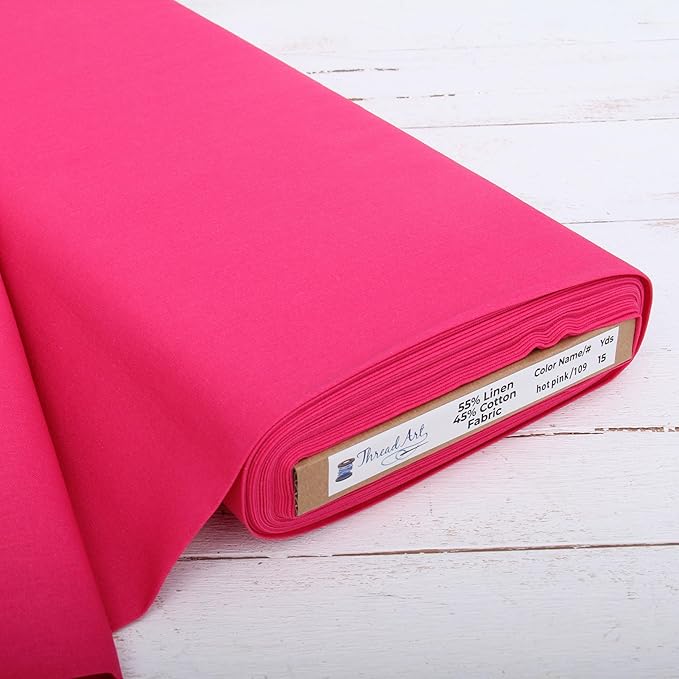 10 Yard Cut of Threadart Linen Fabric - Premium Cotton Linen Fabric for Embroidery, Cross Stitch, Apparel, Canvas, Home Décor- 55" Width - Hot Pink