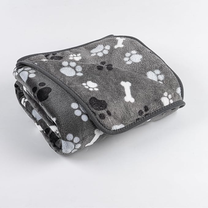AIWEK Dog Blanket Paw Bone Pattern 1 Pack 1 Super Soft Warm Flannel Sofa Cover Car Bed Protector, Urine Proof Washable Outdoor Pet Blanket for Puppy Large Dogs & Cats,80"*60" Grey