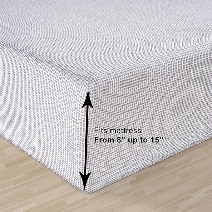 LANE LINEN Full Size Fitted Sheet, 100% Organic Cotton, 3Pc Set (1 Fitted Sheet,2 Pillowcases), Percale Weave, Bottom Sheet, Breathable, Fits Mattress Upto 15" Deep - - Polka Dot(No Flat Sheet)