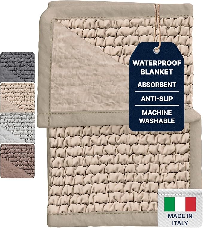 PAULATO BY GA.I.CO. Waterproof Blanket – 24x86” Changing Absorbent Pad for Incontinence – Machine Washable Stain-Resistant Protector for Couch Sofa or Bed – Reusable Waterproof Cover - Macadamia