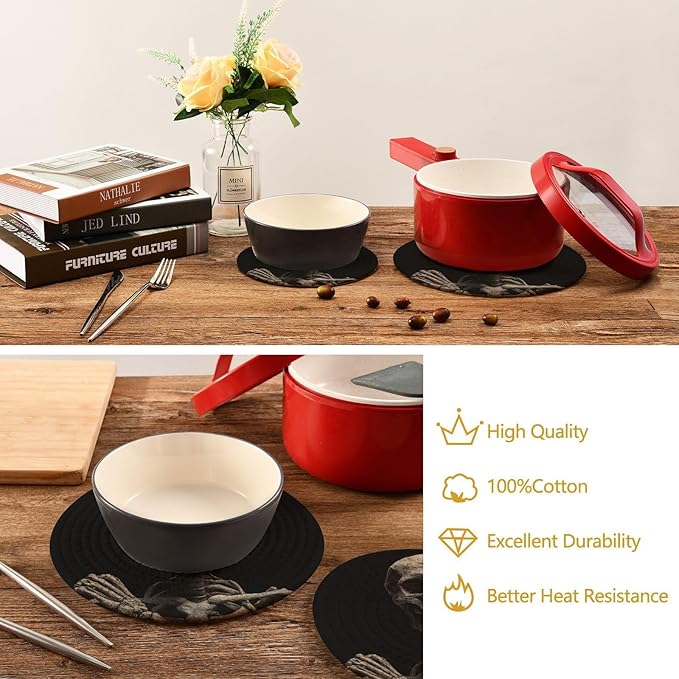 Boccsty Skull Trivets for Hot Pots and Pans Human Skeleton Pot Holders 2PCS Hot Pads Kitchen Pot Holder for Counter Table Countertop Farmhouse